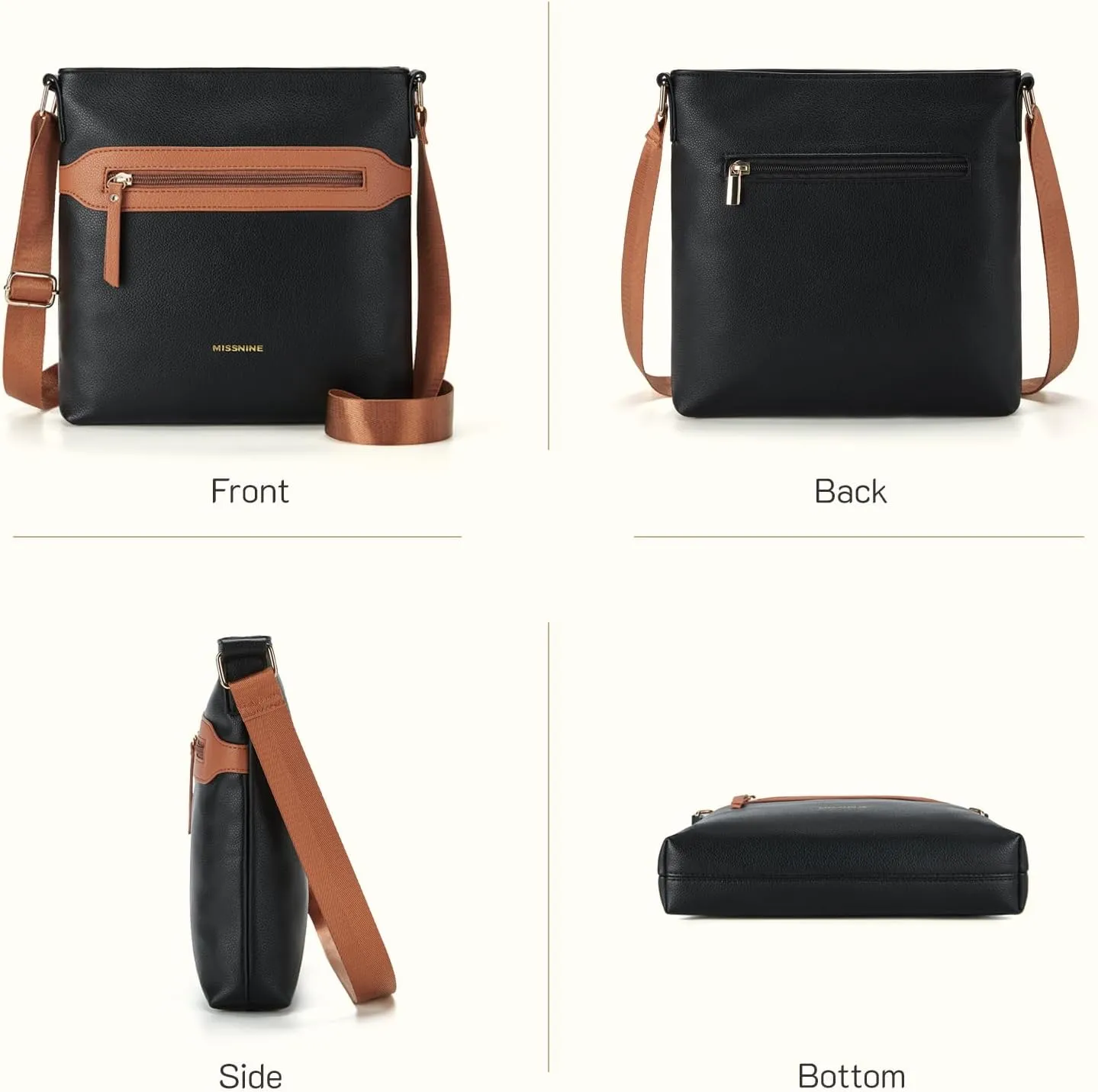 Missnine Crossbody Bags for Women Multi Pocket Purses Soft Leather Medium Shoulder Handbags with Adjustable Strap