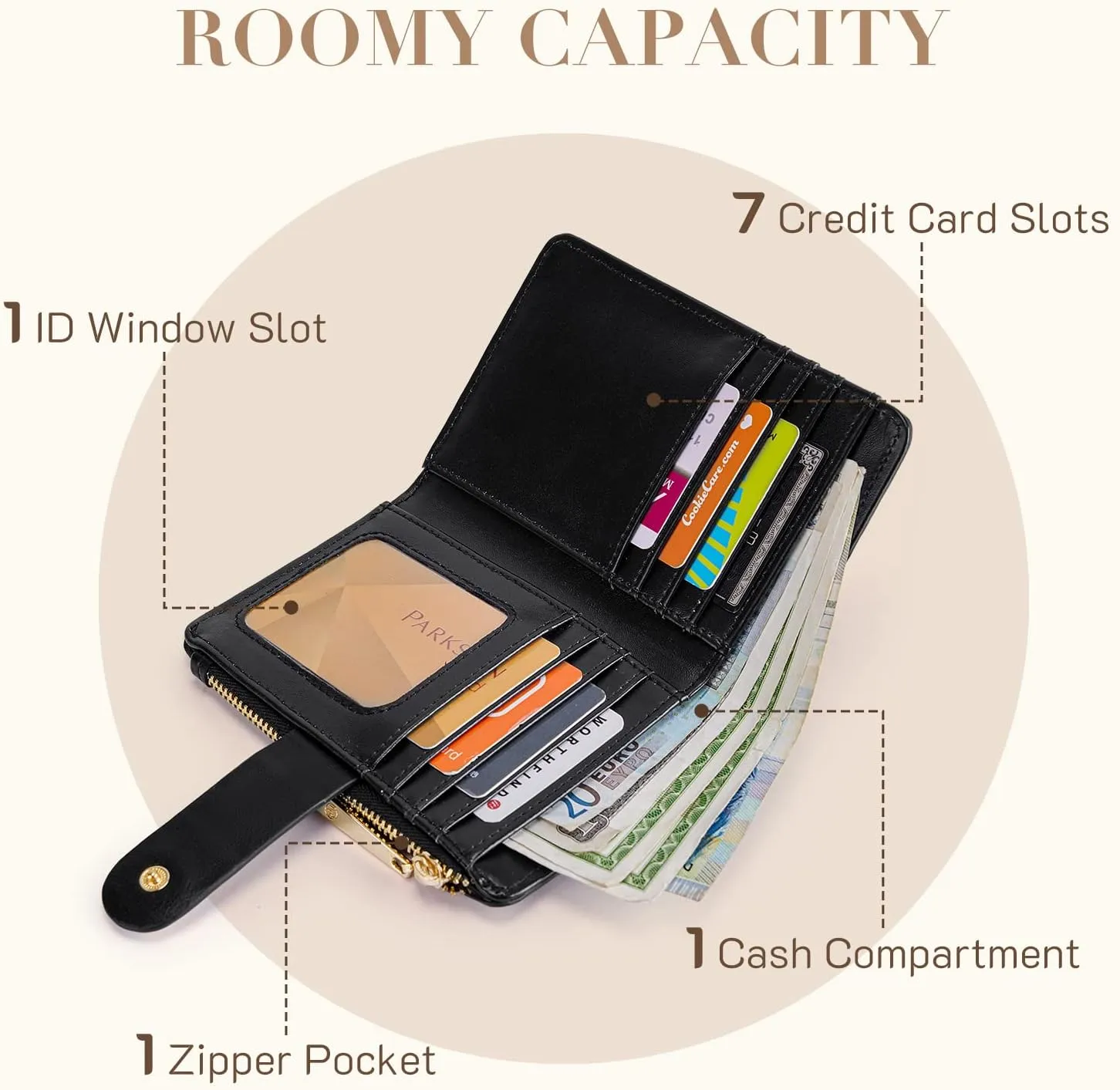 Missnine Small Wallet for Women RFID Compact Wallet Vegan Leather Bifold Ladies Wallet with Card Holder and Coin Purse