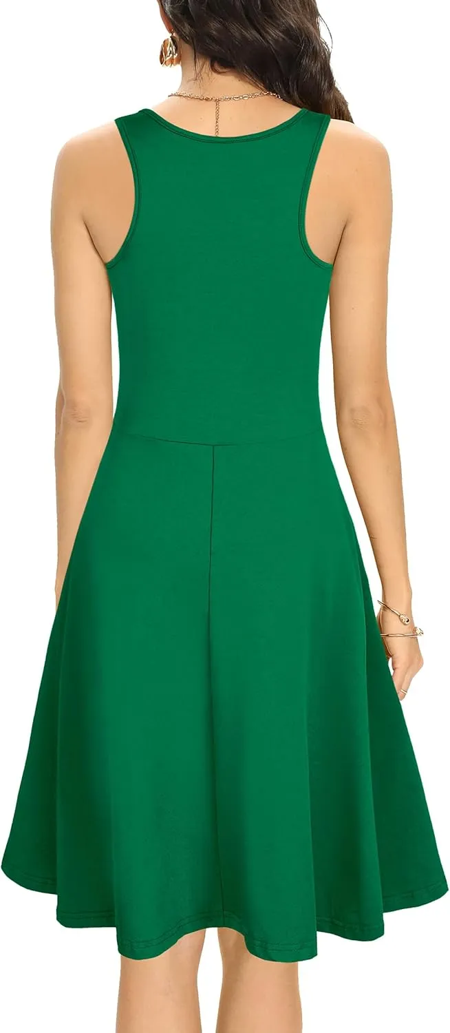 Missufe Women's Sleeveless Racerback Flared Casual Plain Tank Dress