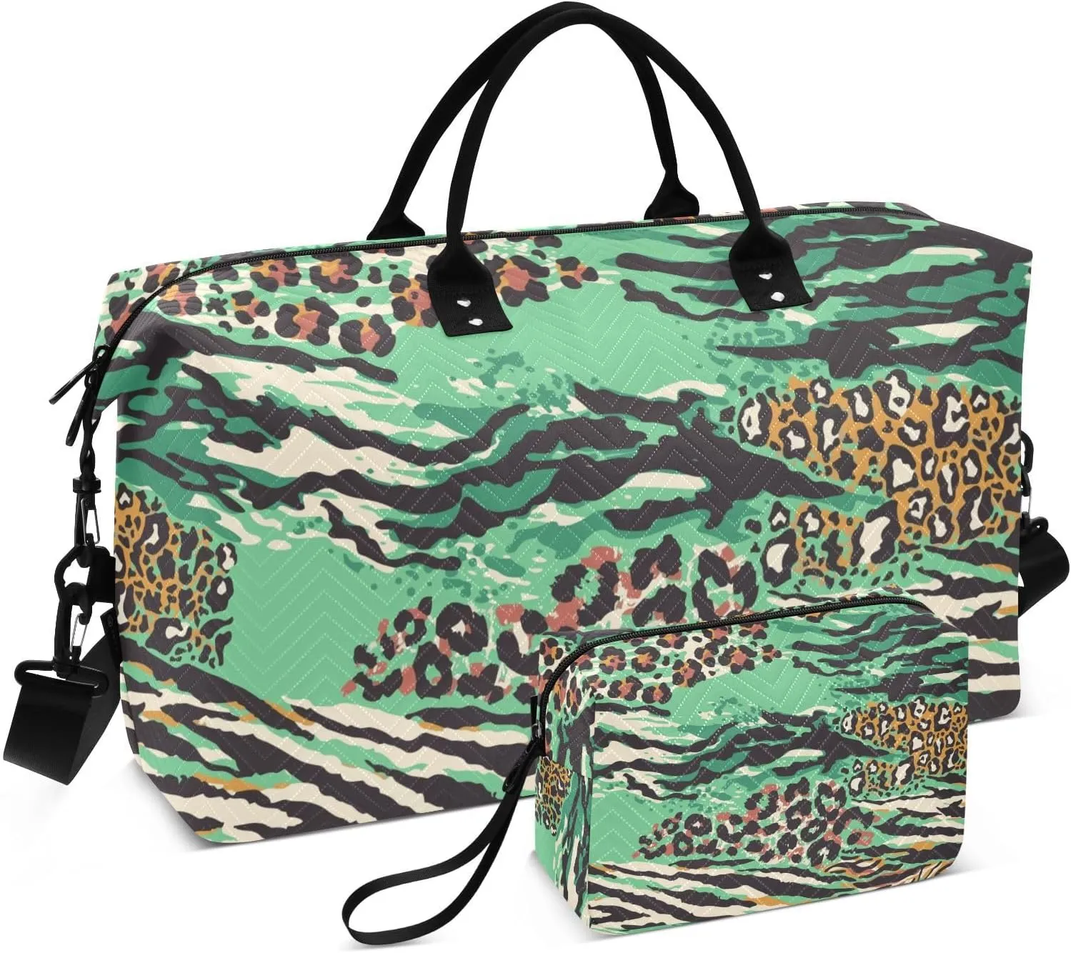 Mix Print Leopard Zebra Duffel Bag for Gym Yoga Weekender Overnight Quilting Travel Bag Set