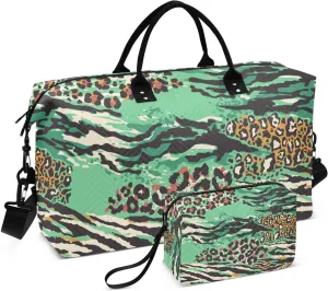 Mix Print Leopard Zebra Duffel Bag for Gym Yoga Weekender Overnight Quilting Travel Bag Set