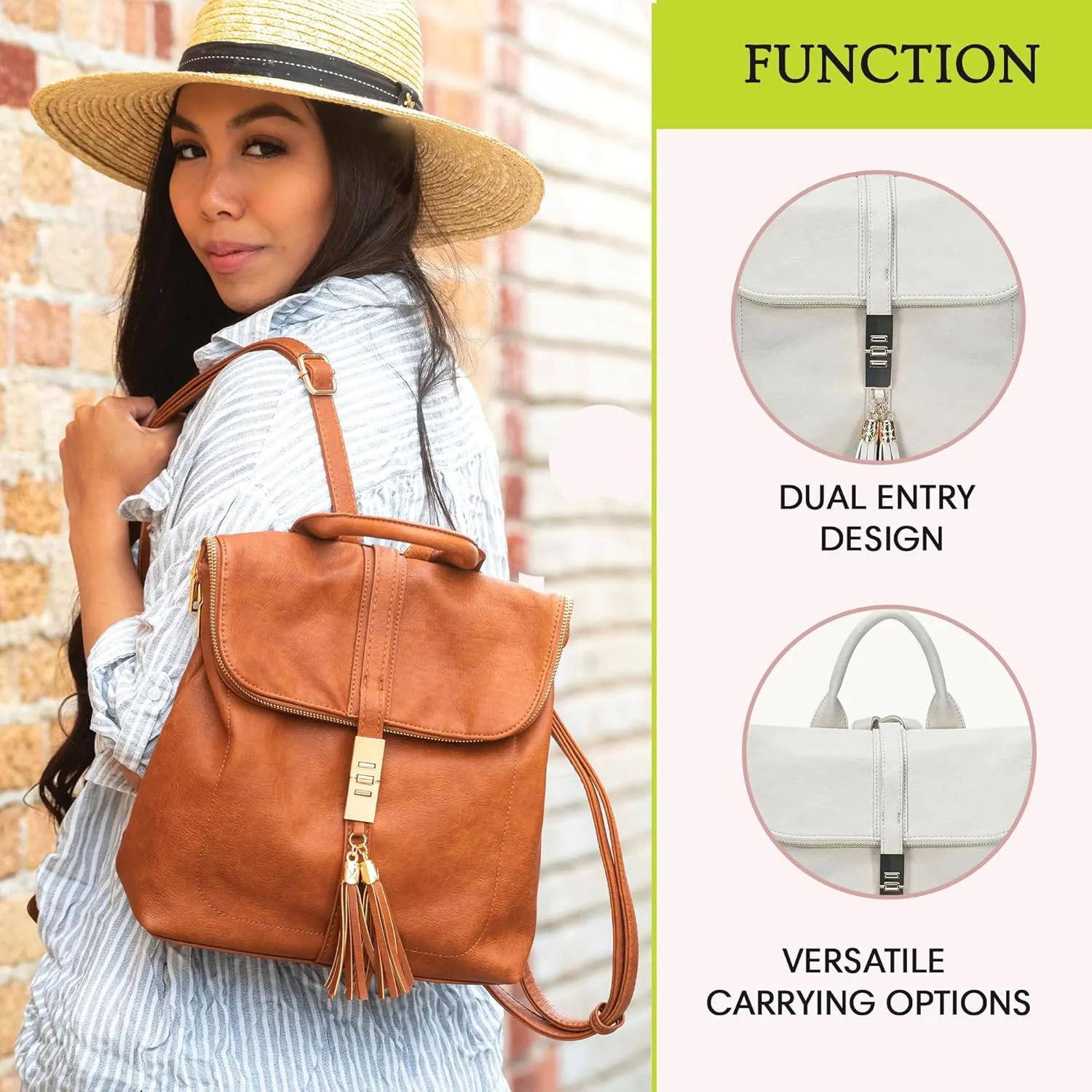 Miztique Diana Backpack Purse | Soft Vegan Leather Flap Over Tote Bag | 11L x 5.25W x 12H (Bone)