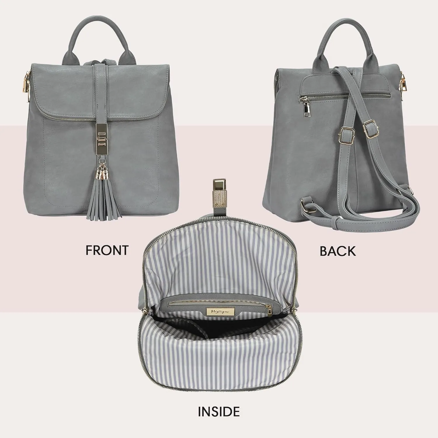 Miztique Diana Backpack Purse | Soft Vegan Leather Flap Over Tote Bag | 11L x 5.25W x 12H (Grey)