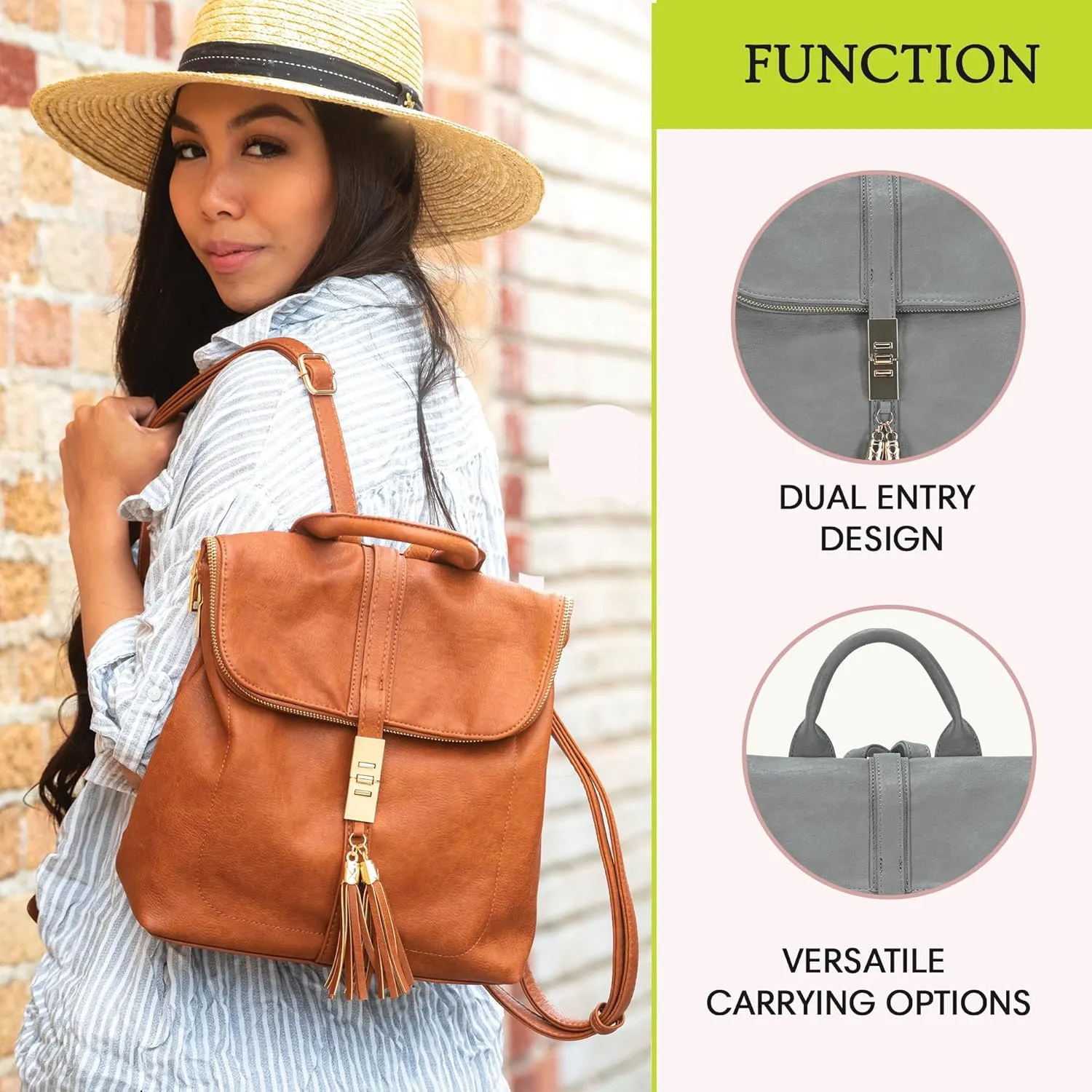 Miztique Diana Backpack Purse | Soft Vegan Leather Flap Over Tote Bag | 11L x 5.25W x 12H (Grey)