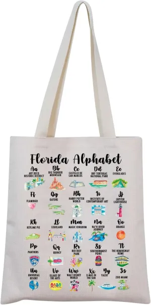 MNIGIU Florida Alphabet Tote Bag Florida State Gift Florida Tourism Bag Florida Keepsake Gift Reusable Shopping Bag