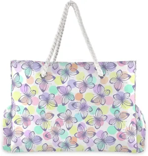 MNSRUU Large Beach Bag, Floral Cherry Blossoms And Branches Pink Tote Bag Travel Gym Bag with Waterproof Pocket Compartment