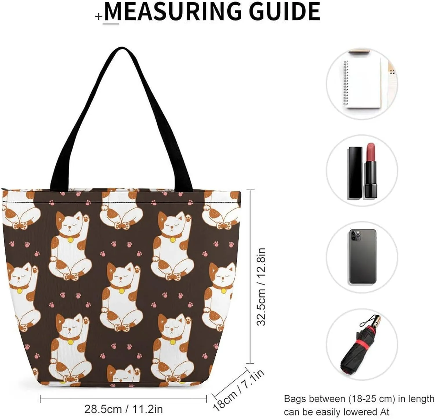 MoBlinko Japanese Fortune Cat Tote Bag for Women Reusable Handbags Shoulder Bags with Zipper for Yoga Grocery Shopping Gifts
