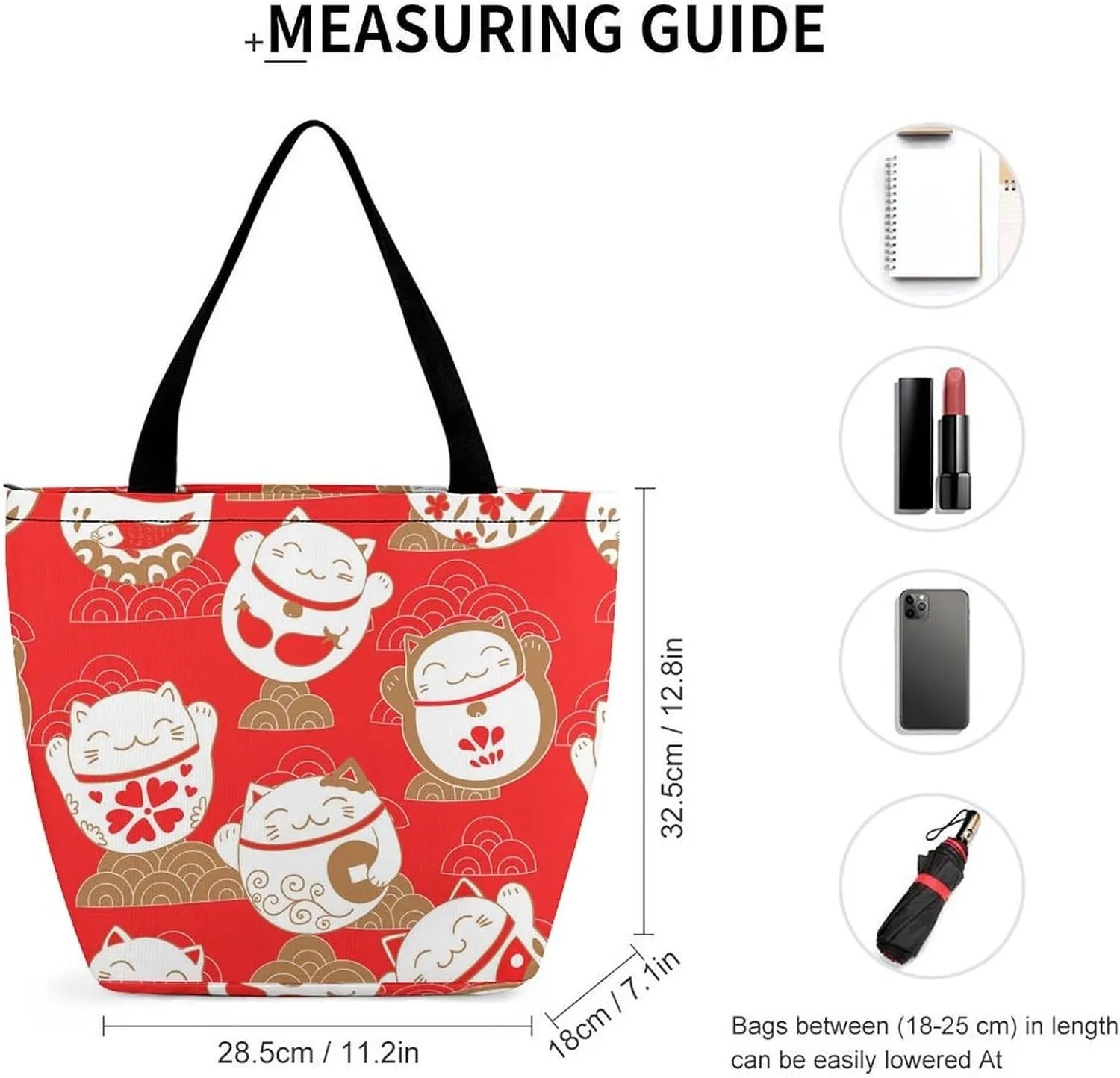 MoBlinko Japanese Fortune Cats Womens Tote Bags Reusable Yoga Shoulder Bag Handbag with Zipper for Grocery Shopping Gifts