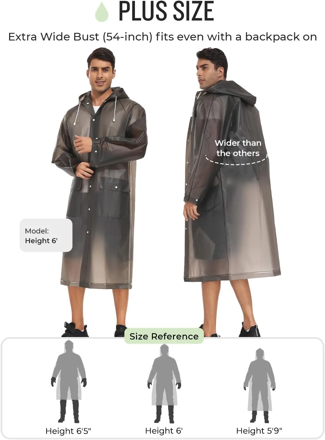 MOCOTONO Reusable Thicken EVA Rain Ponchos for Adults (1 Pack)- Extra Long Rain Jackets Raincoats for Men Women