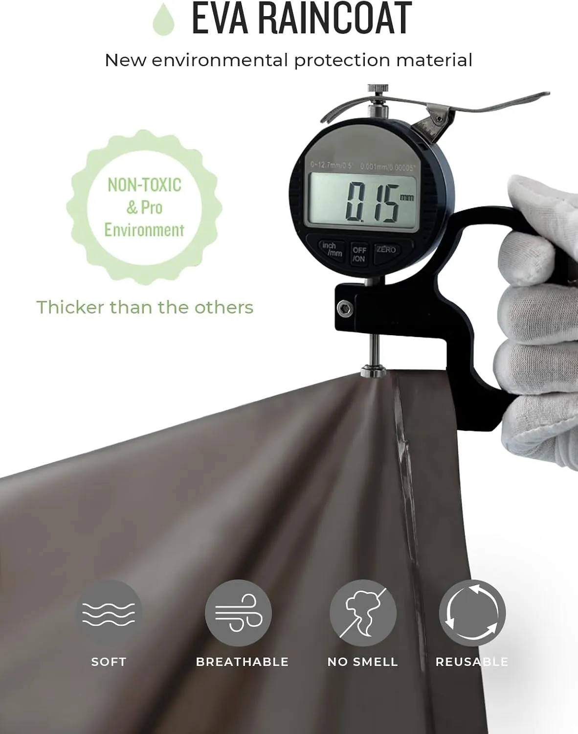 MOCOTONO Reusable Thicken EVA Rain Ponchos for Adults (1 Pack)- Extra Long Rain Jackets Raincoats for Men Women
