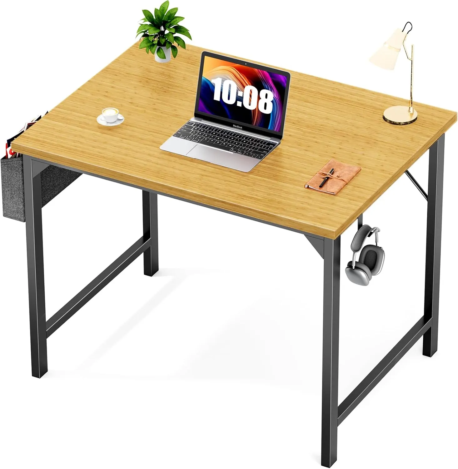 Modern Minimalist Computer Desk - Robust Home Office Desk with Eco-Friendly Desktop, Storage Bag & Hook - for Study, Writing desks, Workspace Organization (Oak, 30-inch)