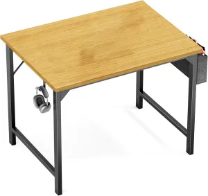 Modern Minimalist Computer Desk - Robust Home Office Desk with Eco-Friendly Desktop, Storage Bag & Hook - for Study, Writing desks, Workspace Organization (Oak, 30-inch)