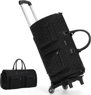 Modoker Rolling Garment Bag for Travel,Womens Convertible Garment Bags with Wheels, Luggage Suit Travel Bags,3 in 1 Carry On Wheeled Duffel Bag,Black