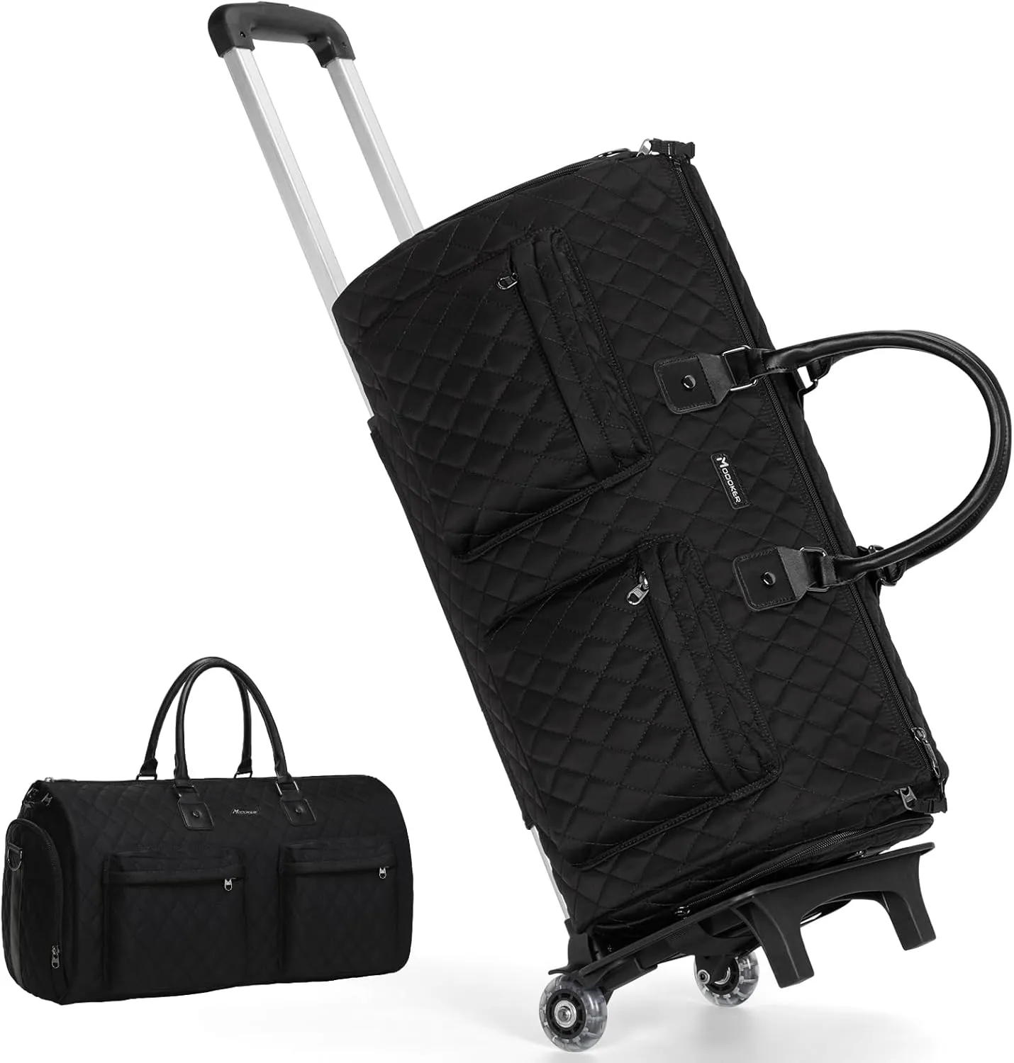 Modoker Rolling Garment Bag for Travel,Womens Convertible Garment Bags with Wheels, Luggage Suit Travel Bags,3 in 1 Carry On Wheeled Duffel Bag,Black