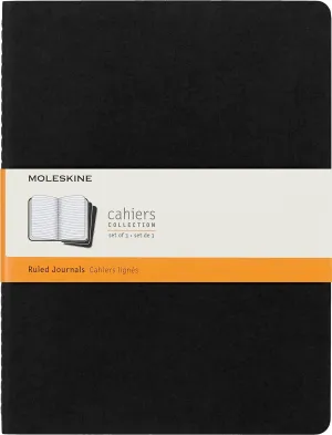 Moleskine Cahier Journal, Soft Cover, Large (5" x 8.25") Ruled/Lined, Black, 80 Pages (Set of 3)