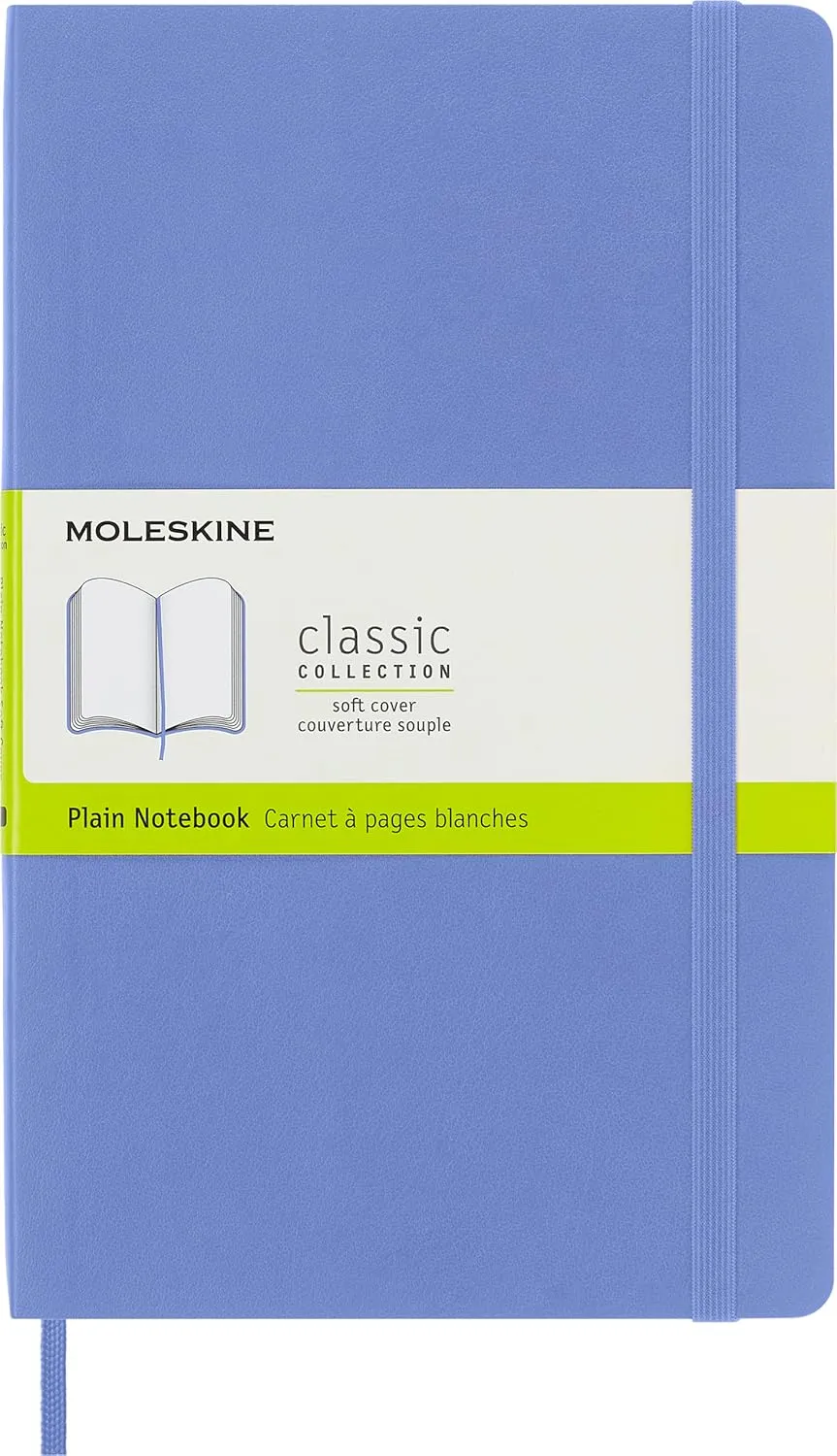 Moleskine Classic Notebook, Soft Cover, Large (5" x 8.25") Plain/Blank, Hydrangea Blue, 192 Pages