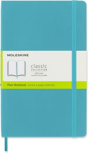 Moleskine Classic Notebook, Soft Cover, Large (5" x 8.25") Plain/Blank, Reef Blue, 192 pages