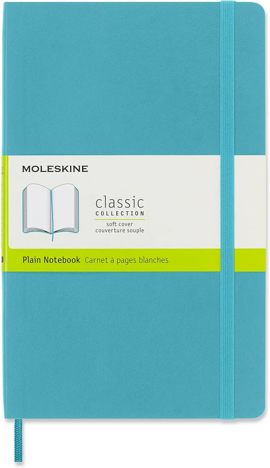 Moleskine Classic Notebook, Soft Cover, Large (5" x 8.25") Plain/Blank, Reef Blue, 192 pages