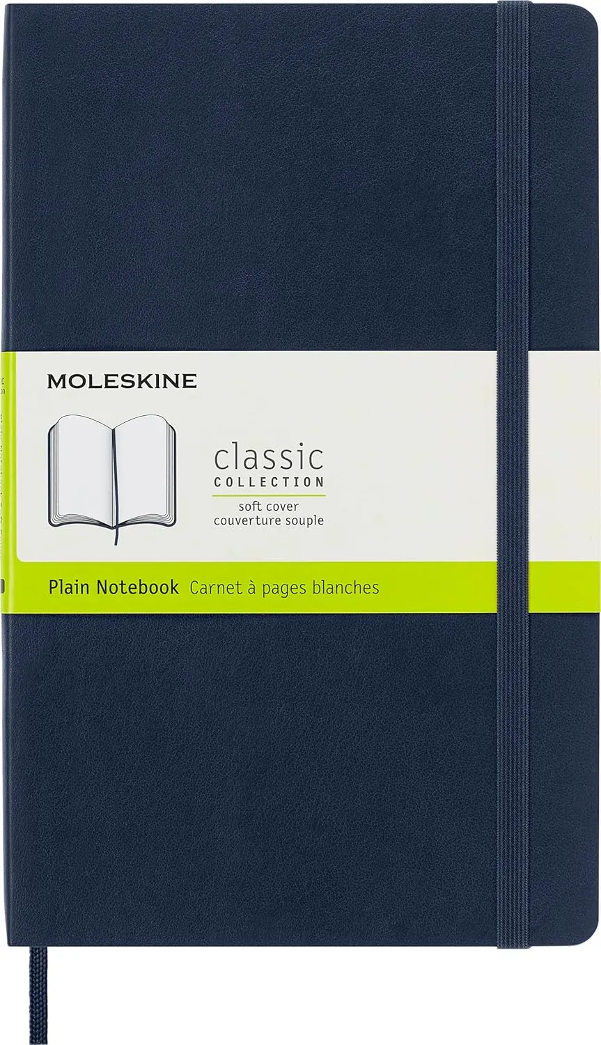 Moleskine Classic Notebook, Soft Cover, Large (5" x 8.25") Plain/Blank, Sapphire Blue, 192 pages