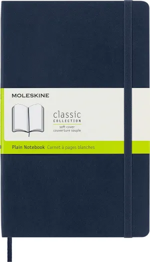 Moleskine Classic Notebook, Soft Cover, Large (5" x 8.25") Plain/Blank, Sapphire Blue, 192 pages