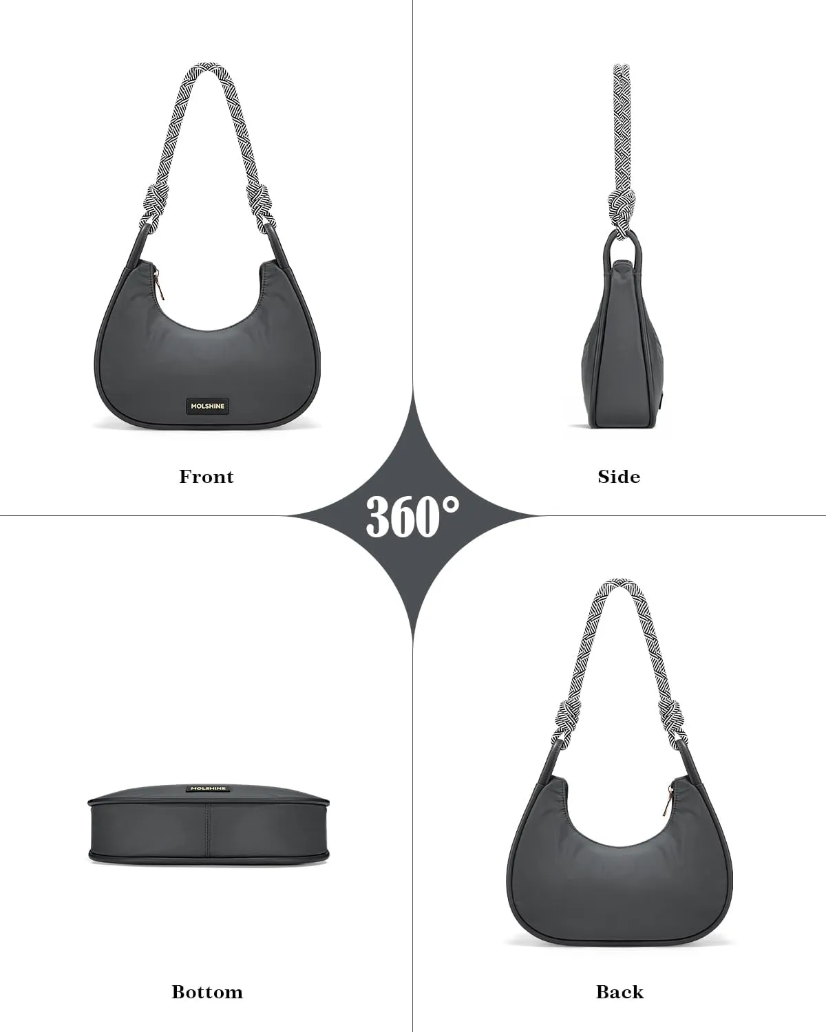 molshine Crescent Handbag, Nylon Shoulder Bag, Armpit Bag, Fashion Clutch Purse for Women Lady Model Outdoor