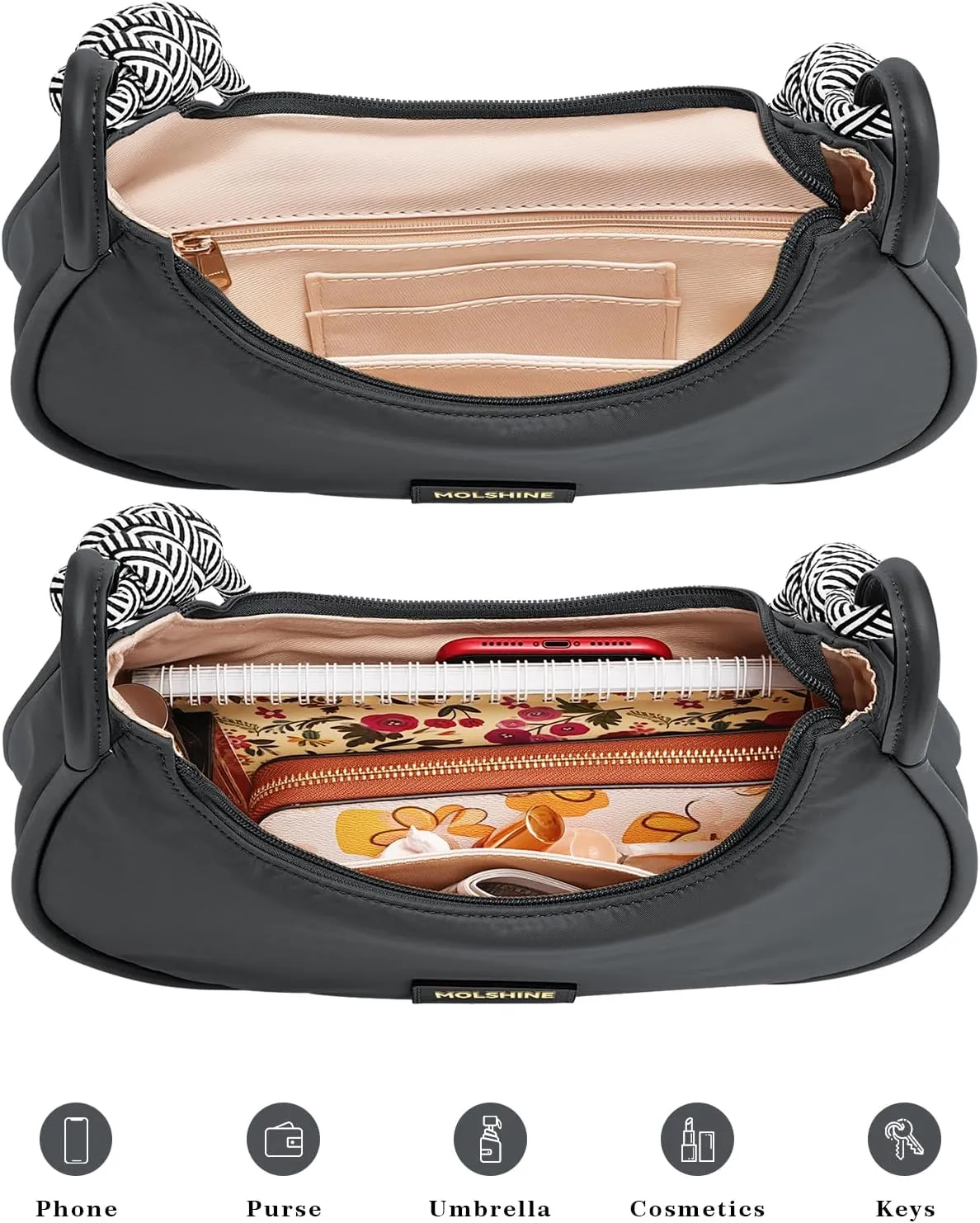 molshine Crescent Handbag, Nylon Shoulder Bag, Armpit Bag, Fashion Clutch Purse for Women Lady Model Outdoor
