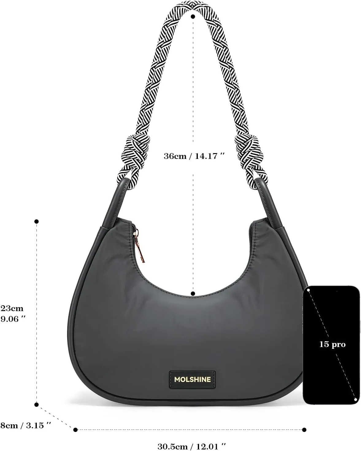 molshine Crescent Handbag, Nylon Shoulder Bag, Armpit Bag, Fashion Clutch Purse for Women Lady Model Outdoor