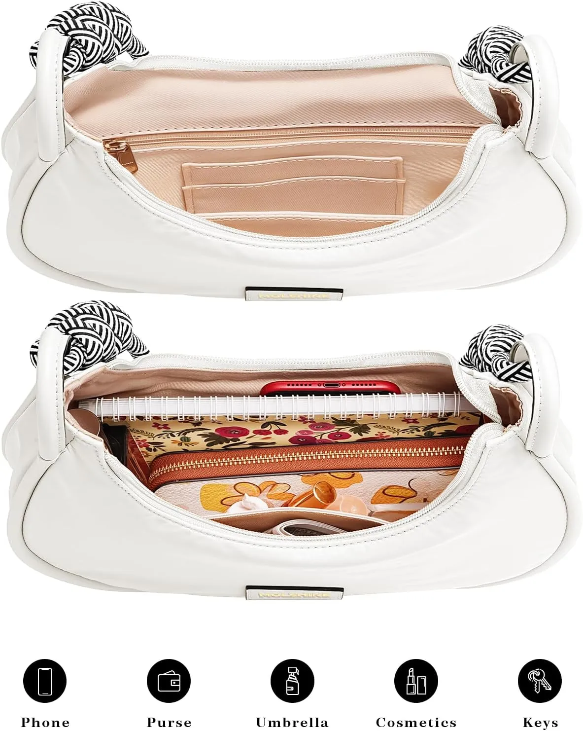 molshine Crescent Handbag, Nylon Shoulder Bag, Armpit Bag, Fashion Clutch Purse for Women Lady Model Outdoor