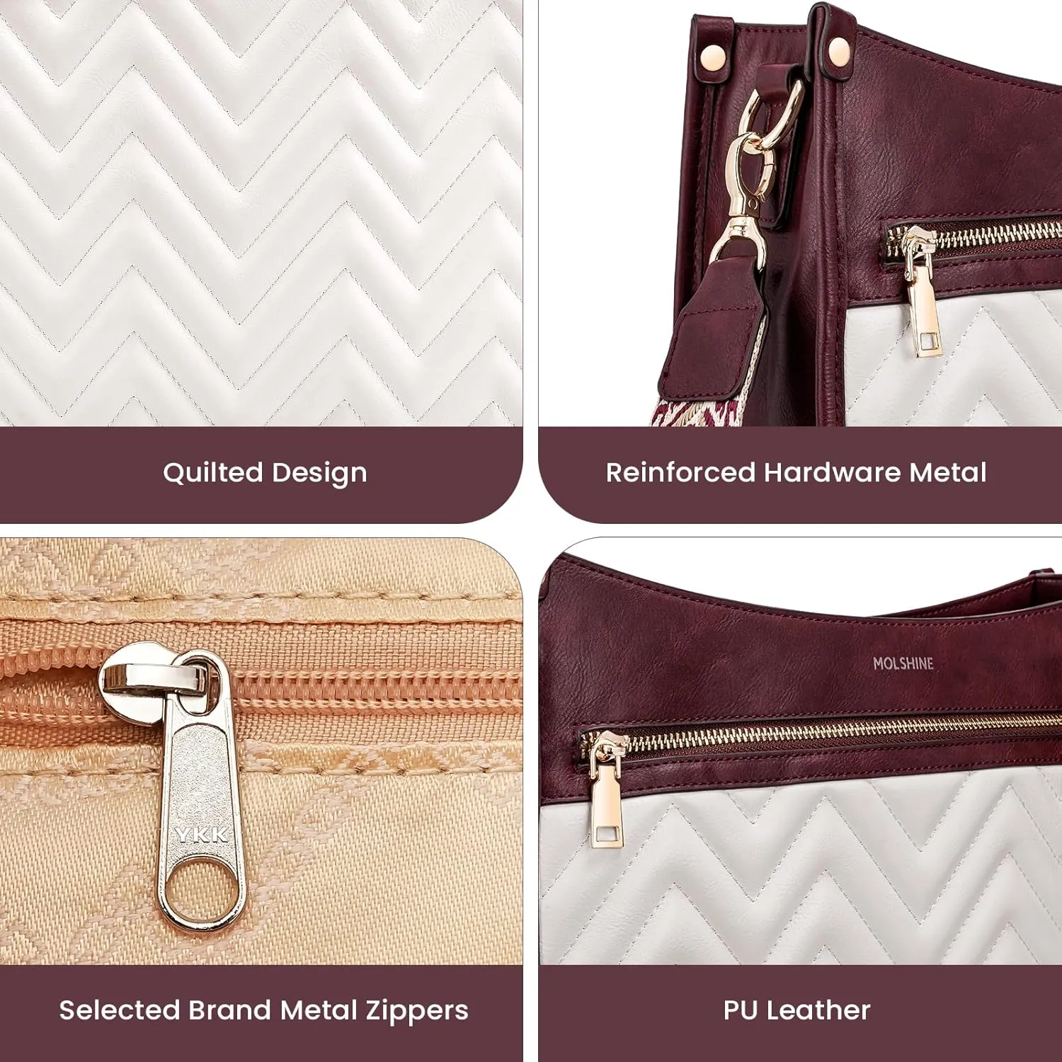 molshine Quilted Crossbody Bags for Women, Medium PU Leather Crossbody Shoulder Handbag with Adjustable Wide Strap DLK0039