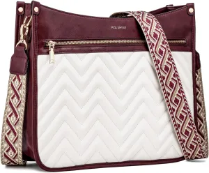 molshine Quilted Crossbody Bags for Women, Medium PU Leather Crossbody Shoulder Handbag with Adjustable Wide Strap DLK0039