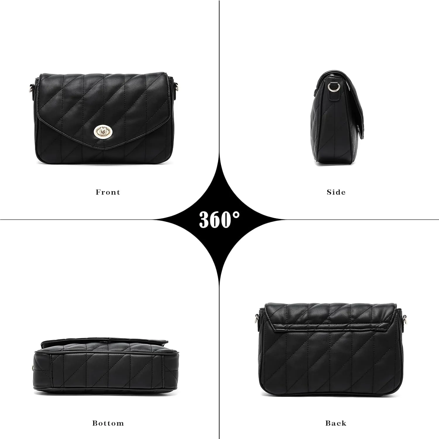 molshine Women's Quilted Crossbody Bag, PU Leather Trendy Shoulder Bag Clutch with Detachable Coin Purse Pouch