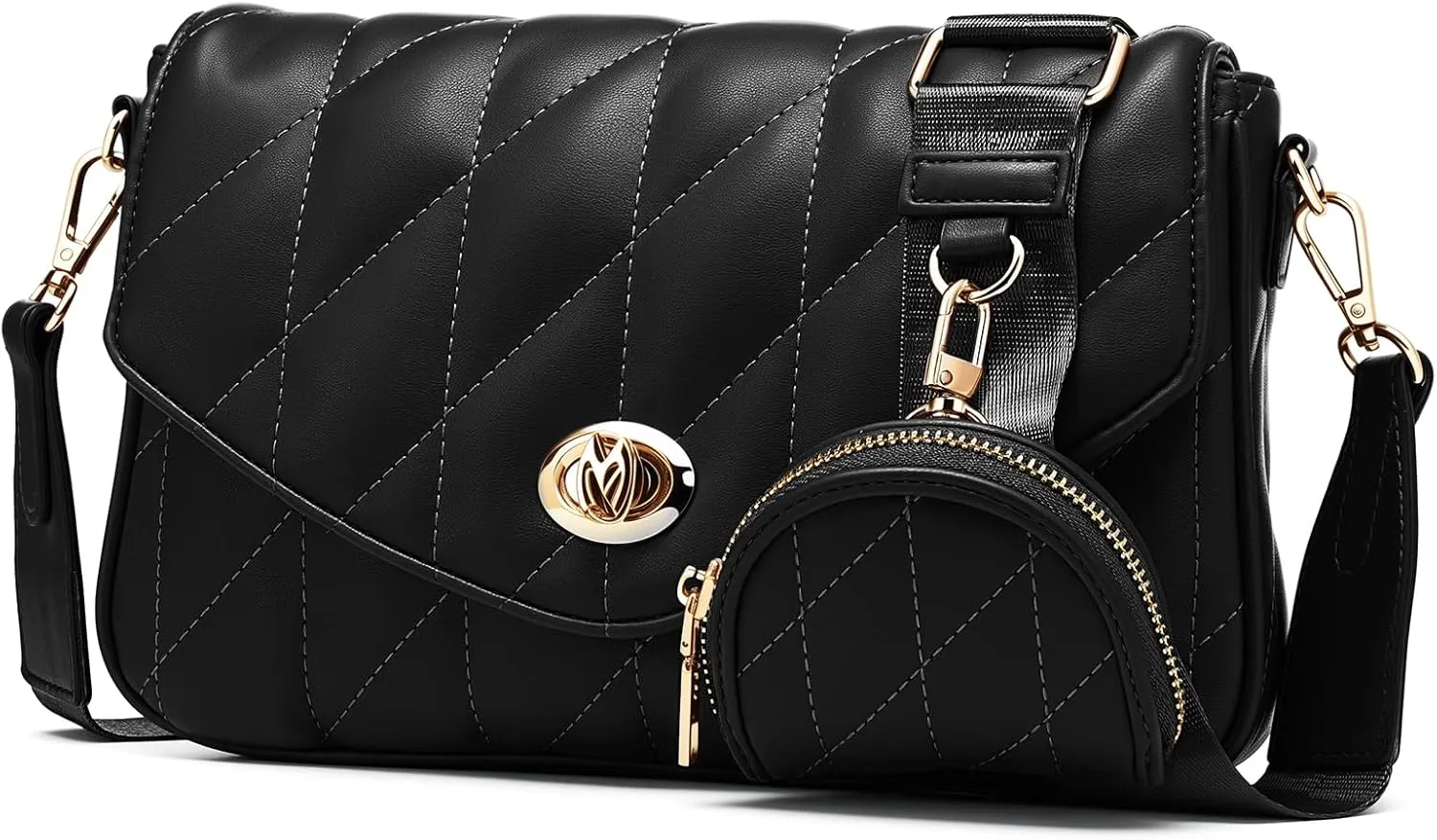 molshine Women's Quilted Crossbody Bag, PU Leather Trendy Shoulder Bag Clutch with Detachable Coin Purse Pouch