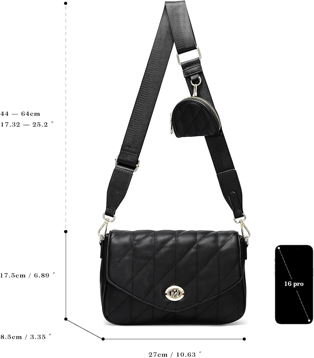 molshine Women's Quilted Crossbody Bag, PU Leather Trendy Shoulder Bag Clutch with Detachable Coin Purse Pouch
