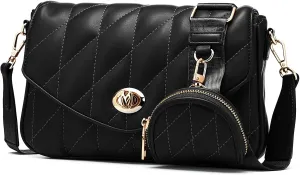 molshine Women's Quilted Crossbody Bag, PU Leather Trendy Shoulder Bag Clutch with Detachable Coin Purse Pouch