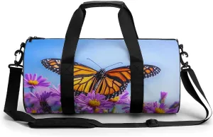 Monarch Butterfly Flowers Unisex Gym Bag Travel Duffel Bags Overnight Sport Tote with Compartment for Weekender Vacation
