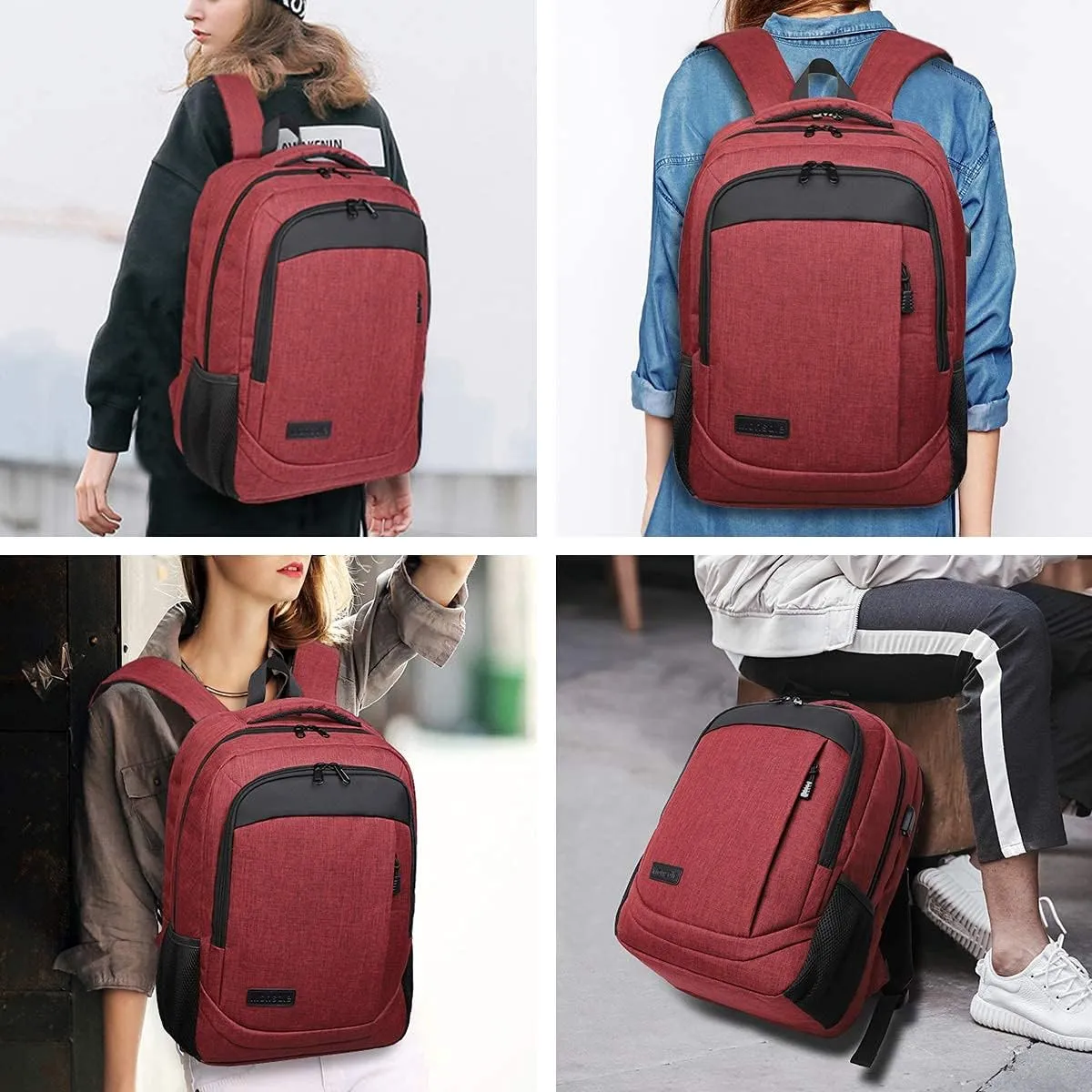 Monsdle Travel Laptop Backpack Anti Theft Backpacks with USB Charging Port, Travel Backpacks Business Work Bag 15.6 Inch College Computer Bag for Men Women, Red