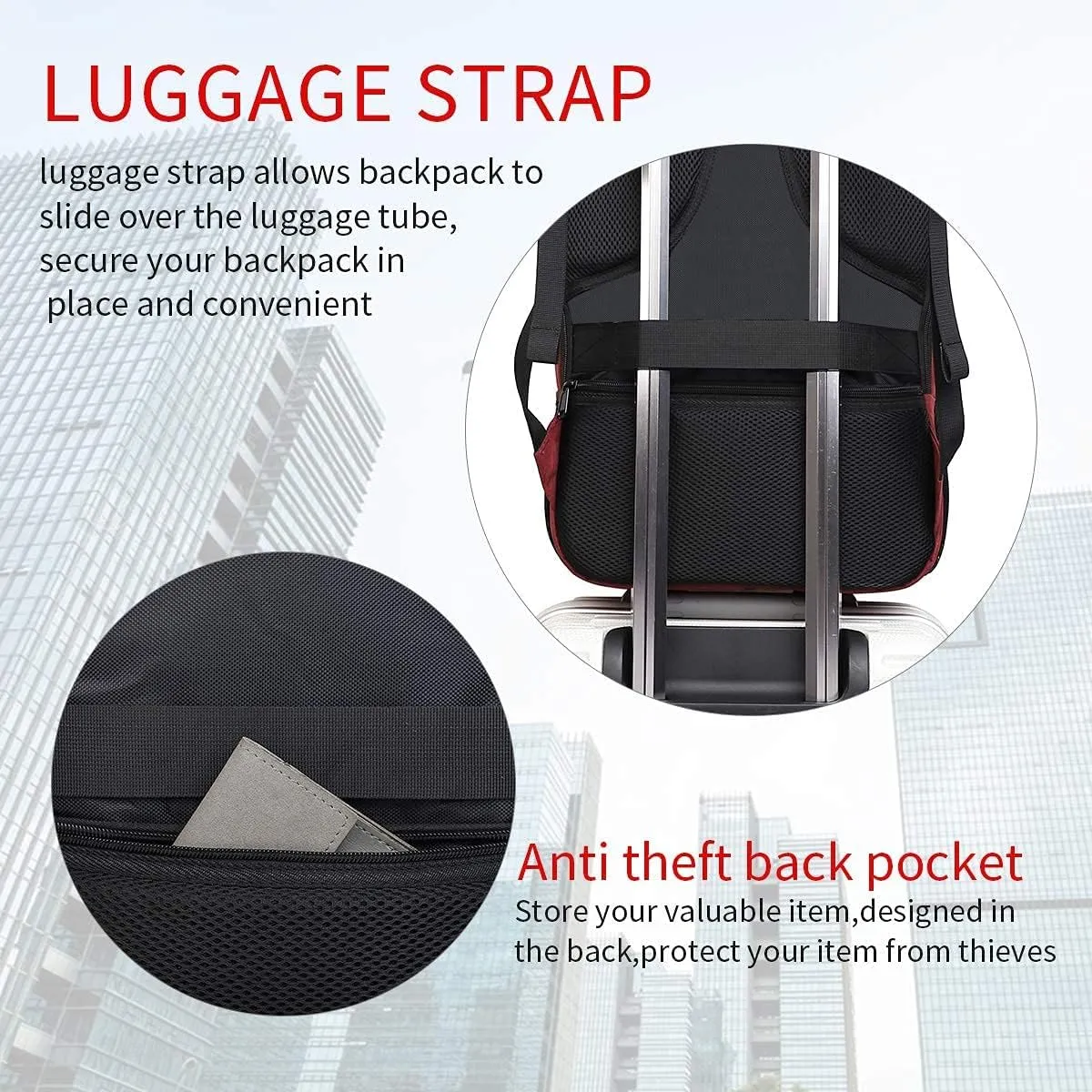 Monsdle Travel Laptop Backpack Anti Theft Backpacks with USB Charging Port, Travel Backpacks Business Work Bag 15.6 Inch College Computer Bag for Men Women, Red