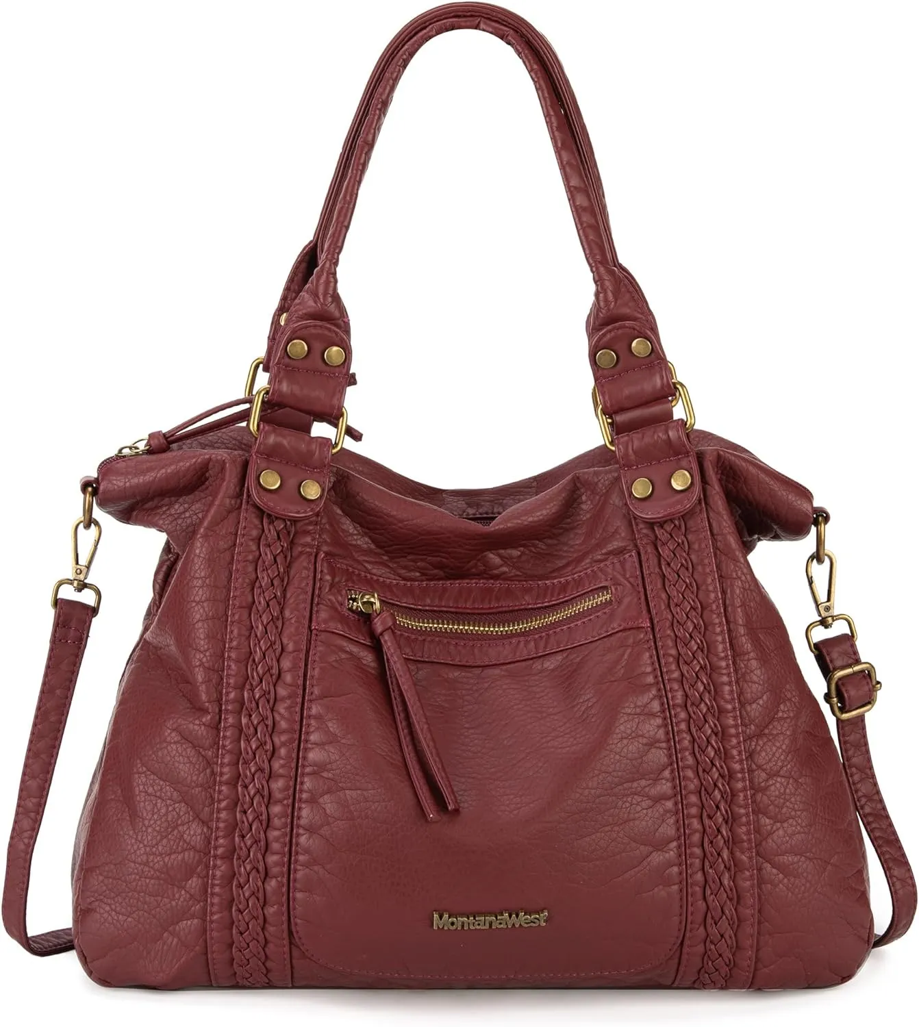 Montana West Washed Leather Hobo Bags for Women Roomy Handbags with Crossbody Strap