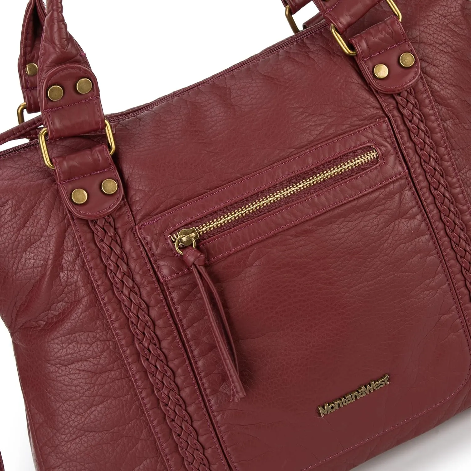 Montana West Washed Leather Hobo Bags for Women Roomy Handbags with Crossbody Strap