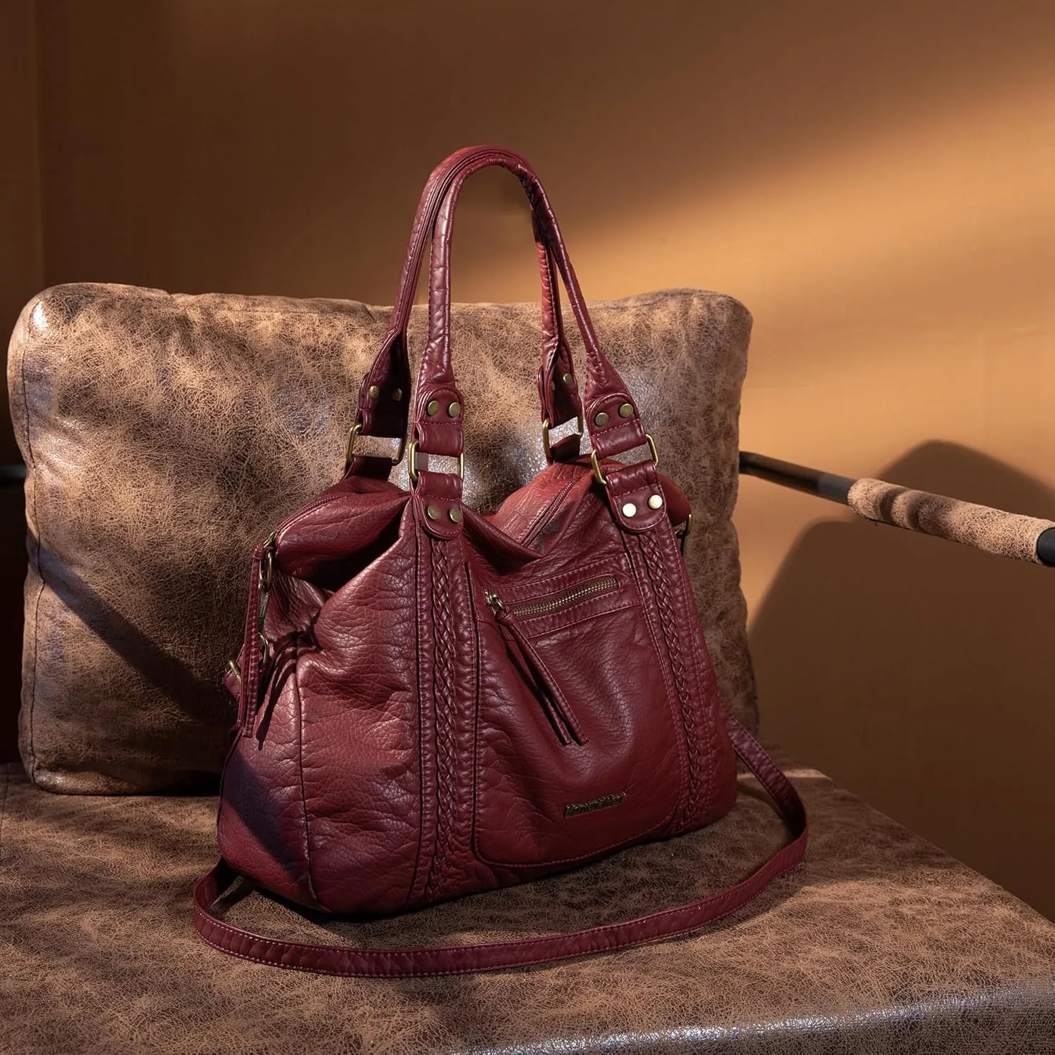 Montana West Washed Leather Hobo Bags for Women Roomy Handbags with Crossbody Strap