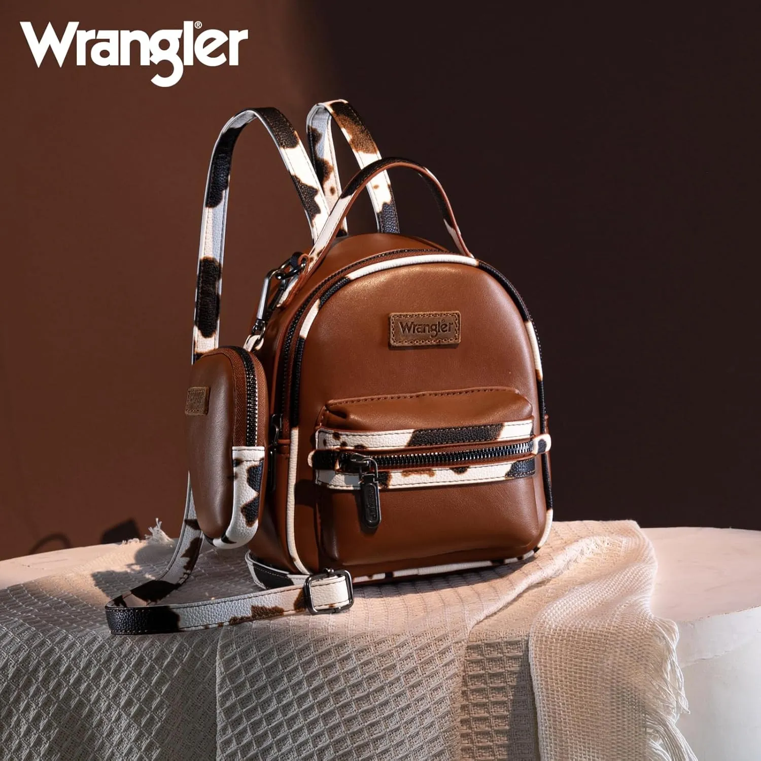 Montana West Wrangler Mini Backpack Cute Cow Print Backpack Purse for Girls and Women, Brown WG102-8600BR