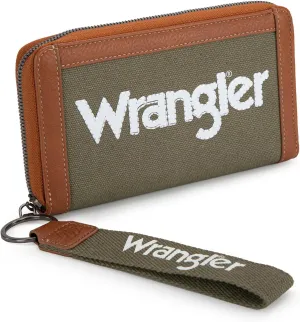 Montana West X Wrangler Classic Logo Wallets Wristlet Purse for Women Vintage Boho Ladies Wallet Coin Purse Two-Tone Credit Card Holder
