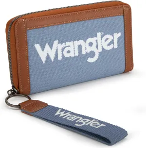 Montana West X Wrangler Classic Logo Wallets Wristlet Purse for Women Vintage Boho Ladies Wallet Coin Purse Two-Tone Credit Card Holder
