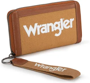 Montana West X Wrangler Classic Logo Wallets Wristlet Purse for Women Vintage Boho Ladies Wallet Coin Purse Two-Tone Credit Card Holder