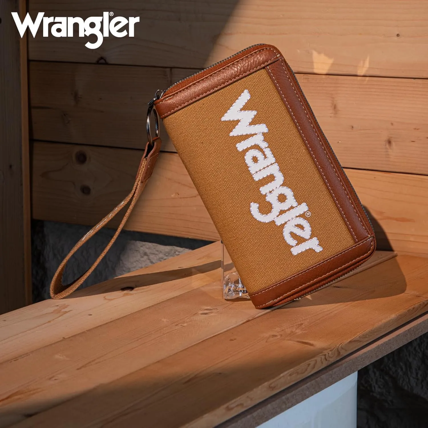 Montana West X Wrangler Classic Logo Wallets Wristlet Purse for Women Vintage Boho Ladies Wallet Coin Purse Two-Tone Credit Card Holder
