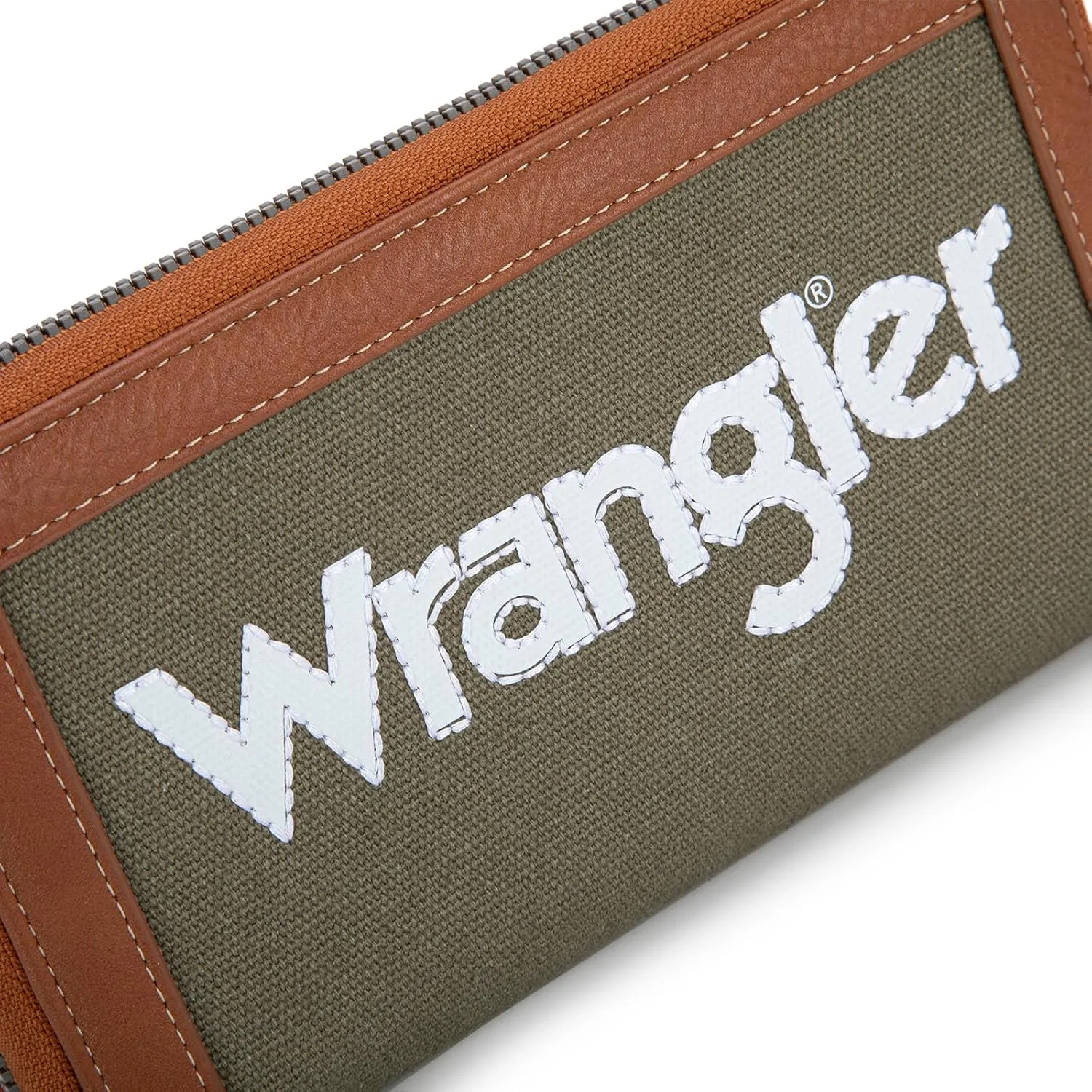 Montana West X Wrangler Classic Logo Wallets Wristlet Purse for Women Vintage Boho Ladies Wallet Coin Purse Two-Tone Credit Card Holder
