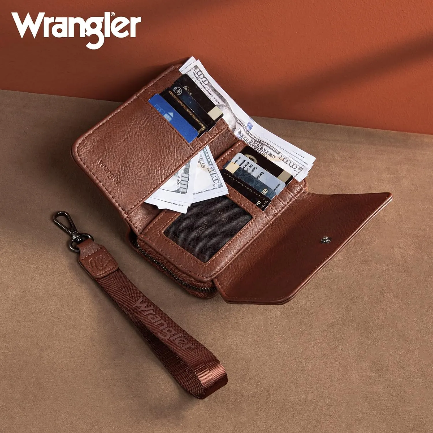 Montana West x Wrangler Wallet for Women Minimalist Clutch Wristlet Purse RFID Blocking Credit Card Holder
