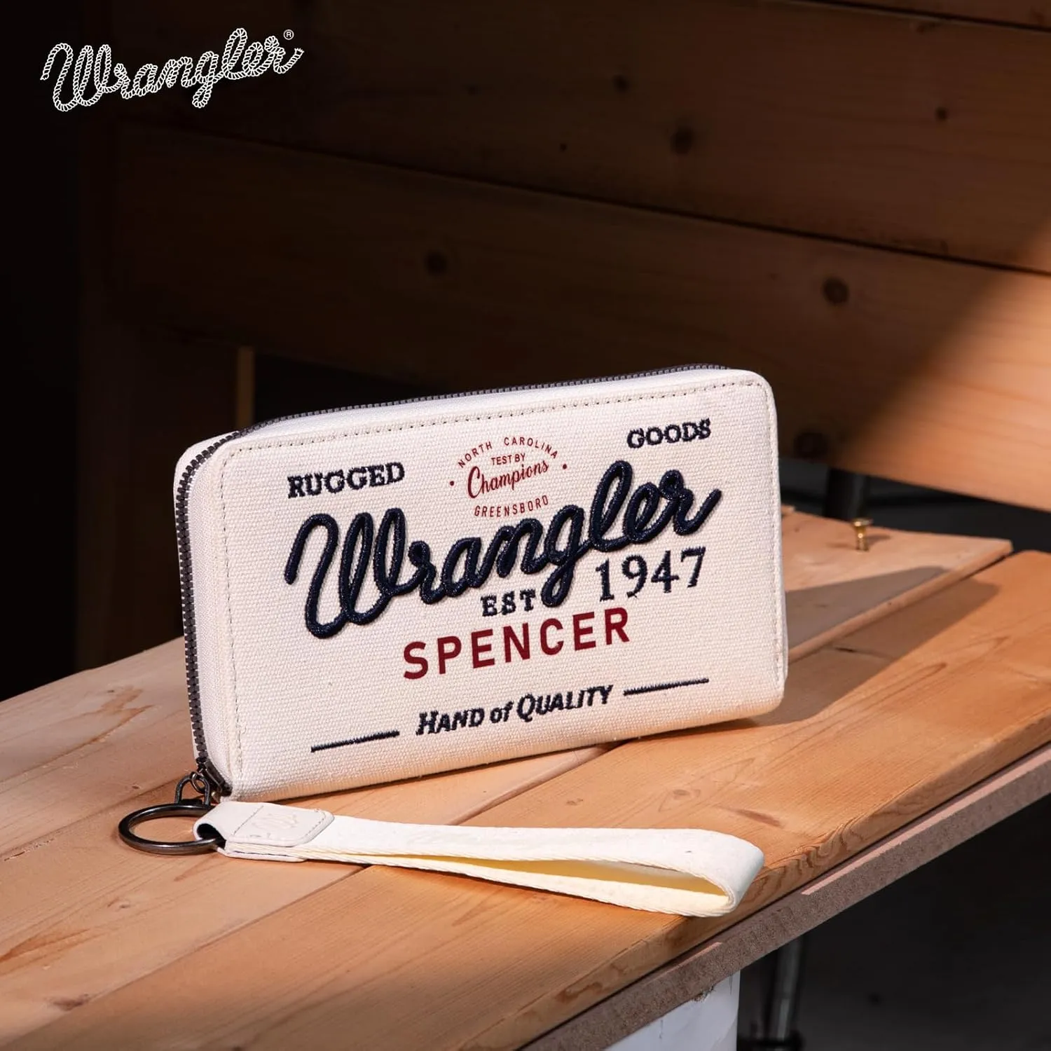Montana West X Wrangler Wristlet Wallets for Women Classic Retro Wallet Purse Bifold Credit Card Wallets for Women Oversized Logo Clutch Wristlet