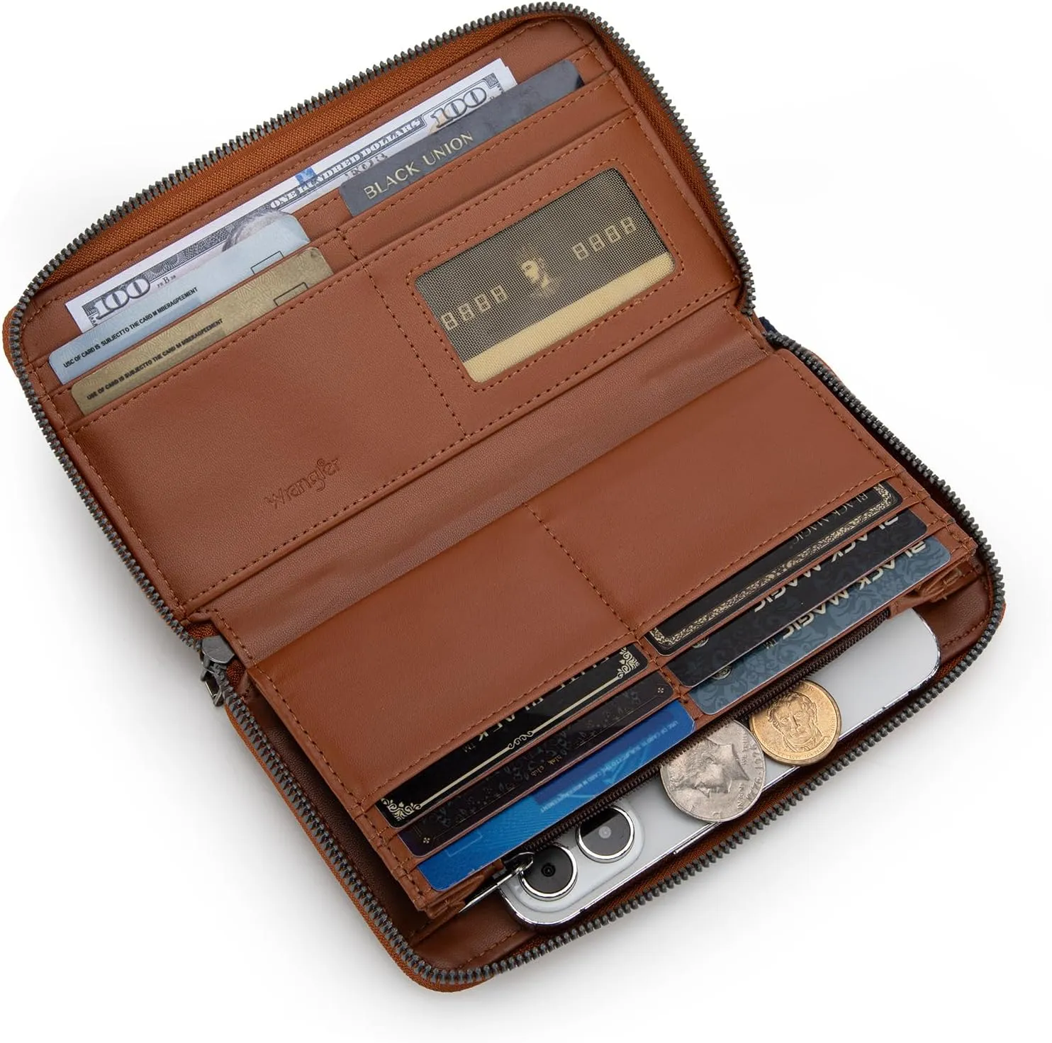 Montana West X Wrangler Wristlet Wallets Purse for Women Vintage Boho Ladies Wallet Coin Purse Two-Tone Credit Card Holder