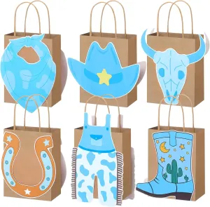 Mooliwe 24 Pcs My First Rodeo Birthday Party Favors Bags, Cowgirl Birthday Gift Snacks Western Cowboy Theme Treat Candy Party Favor Bag with Handle for Baby Shower Wild West Party Supplies(Blue)